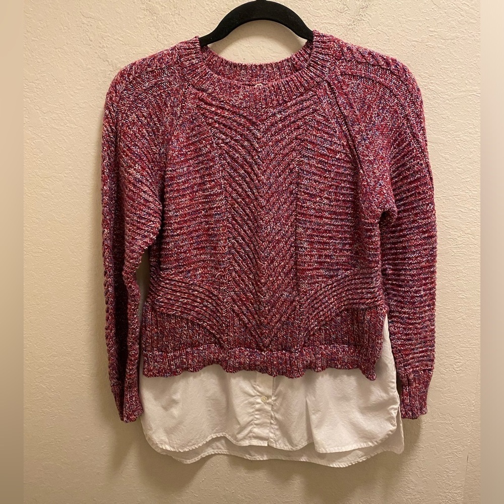 Margaret O'Leary Knit Marled Sweater With Built-In Dress Shirt Hem Size S